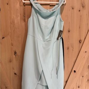 Eva Mendes Blue Asymmetrical Tie Front Dress